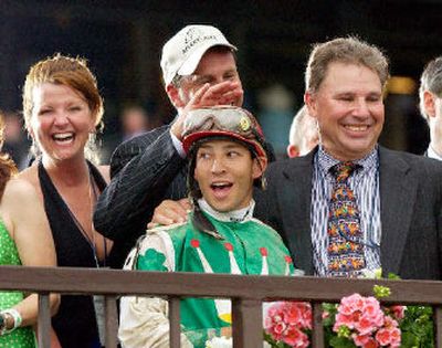 
Jockey Jeremy Rose, front, made a lot of Afleet Alex rooters happy on Saturday.
 (Associated Press / The Spokesman-Review)