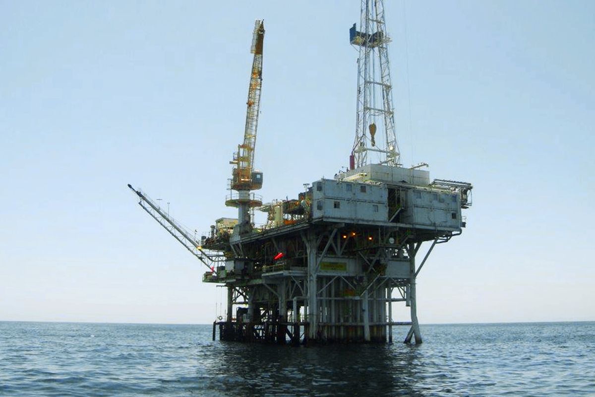 FILE - This undated file photo provided by the California State Lands Commission shows Platform Holly, an oil drilling rig in the Santa Barbara Channel offshore of the city of Goleta, Calif. The Platform Holly is one of four offshore oil platforms in California