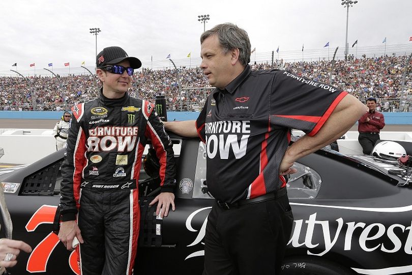 Kurt Busch (l) and his crew chief Todd Berrier (r) will use two days of testing at Spokane County Raceway as key knowledge heading into this weekend's STP Gas Booster 500 at Martinsville Speedway. (Photo courtesy of Furniture Row Racing) (Don Grassmann / Cia Stock Photography)