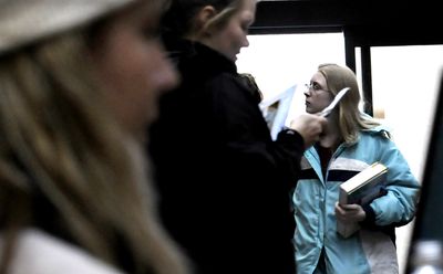 Students file into Edminster Student Union building at North Idaho College on Tuesday. (Kathy Plonka / The Spokesman-Review)