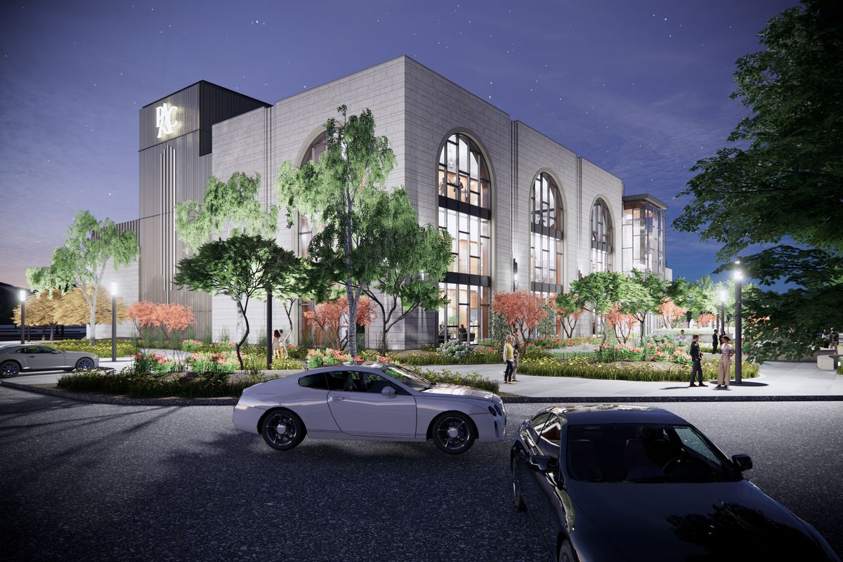 This rendering shows the proposed $45 million Spokane Valley Performing Arts Center at 13609 E. Mansfield Ave.   (Courtesy rendering)