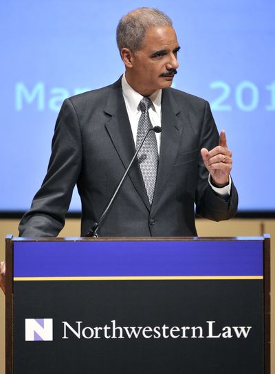 Attorney General Eric Holder speaks at the Northwestern University law school on Monday in Chicago. (Associated Press)