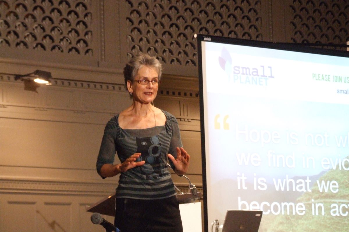 At a recent appearance in Seattle, Frances Moore Lappe encouraged environmentalists to try different approaches when trying to spread the word about the issues facing the planet.  (Paul K. Haeder / Down to Earth NW Correspondent)