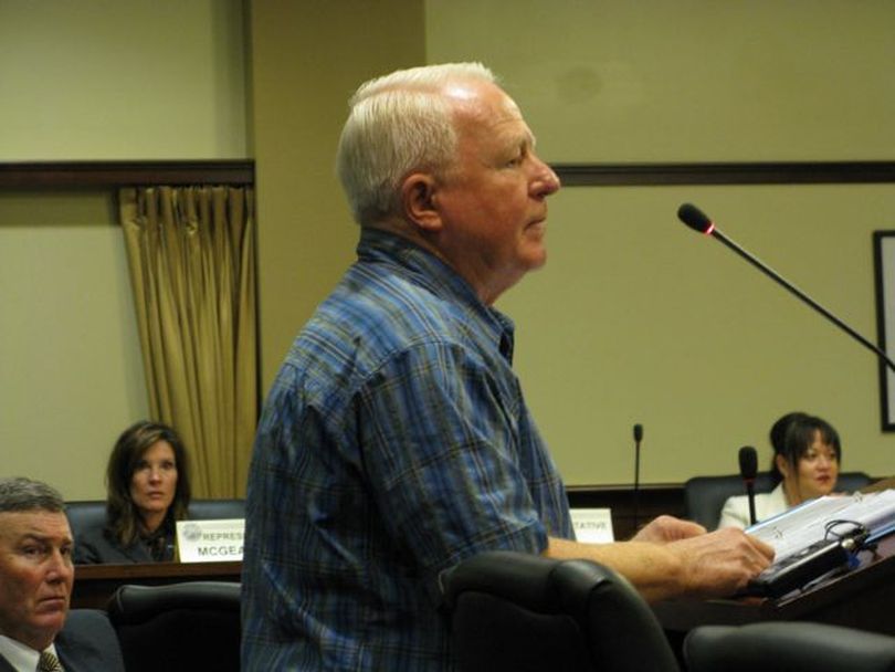 John McMahon testifies Friday against legislation to evict the Occupy Boise encampment from state land (Betsy Russell)