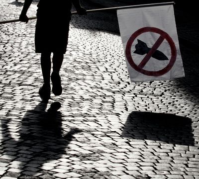 A demonstrator in Prague protests a proposed U.S. missile defense system in May 2007.  (File Associated Press / The Spokesman-Review)