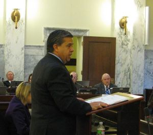 State Superintendent of Schools Tom Luna tells the Joint Finance-Appropriations Committee on Thursday that Idaho school students' performance has improved in the past 10 years, but choices lawmakers make now will determine if that progress continues. (Betsy Russell)