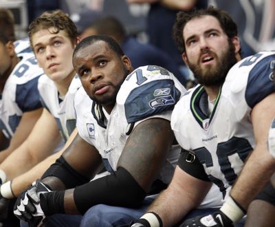 Seahawks lineman Max Unger, right, was placed on injured reserve on Tuesday. (David Phillip / Associated Press)