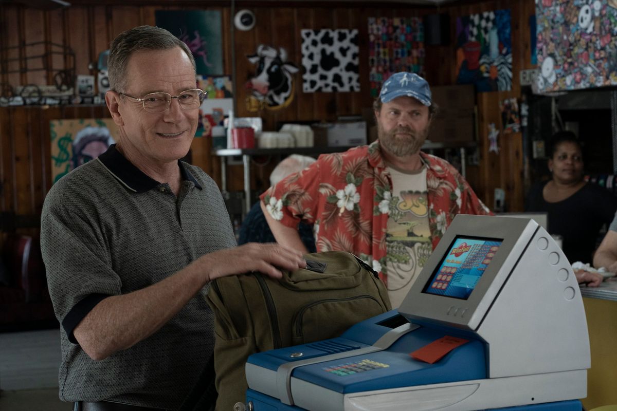 Bryan Cranston and Rainn Wilson in “Jerry & Marge Go Large.”  (Paramount+)