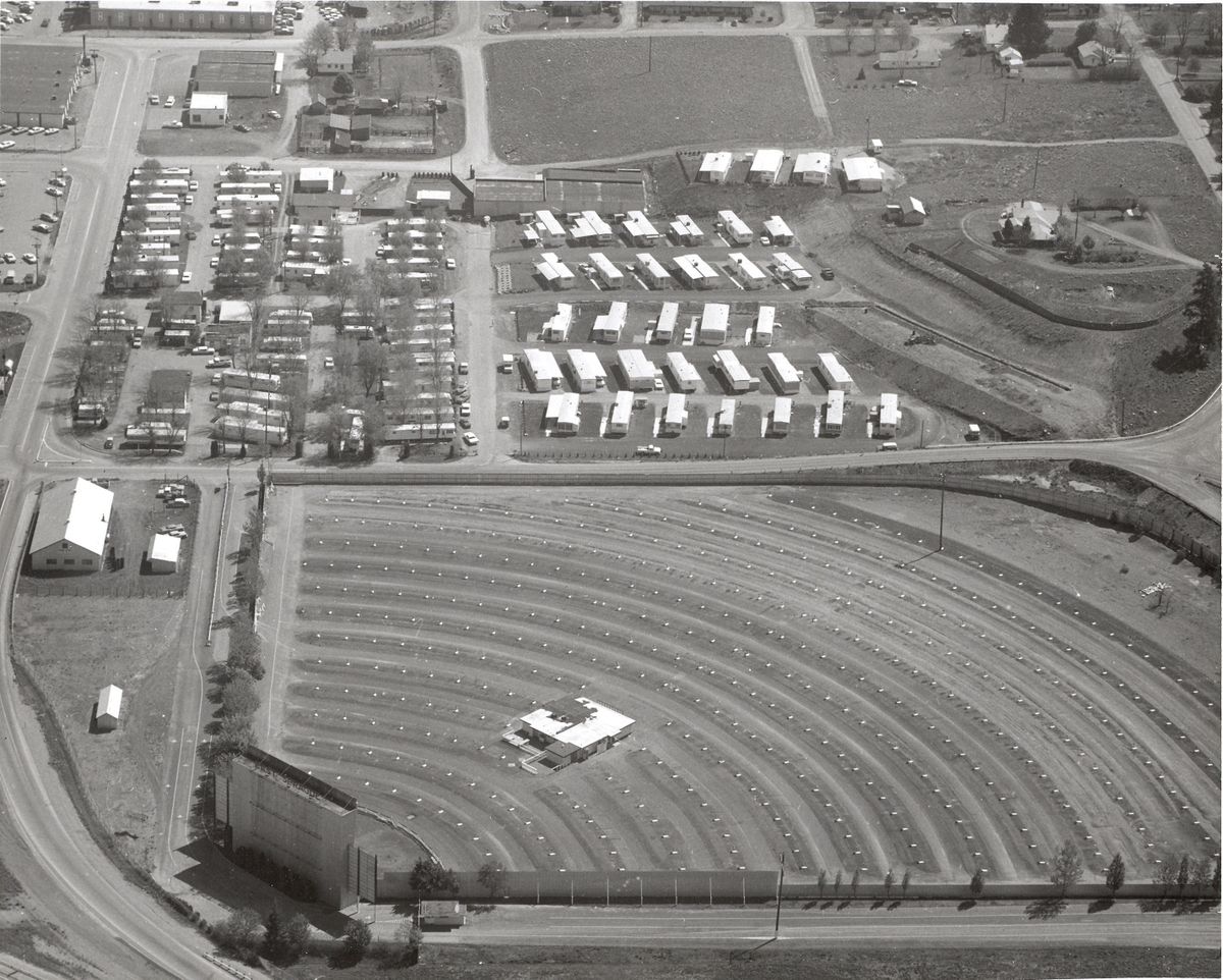 1965: This aerial view shows the East Sprague Drive-In Theater.