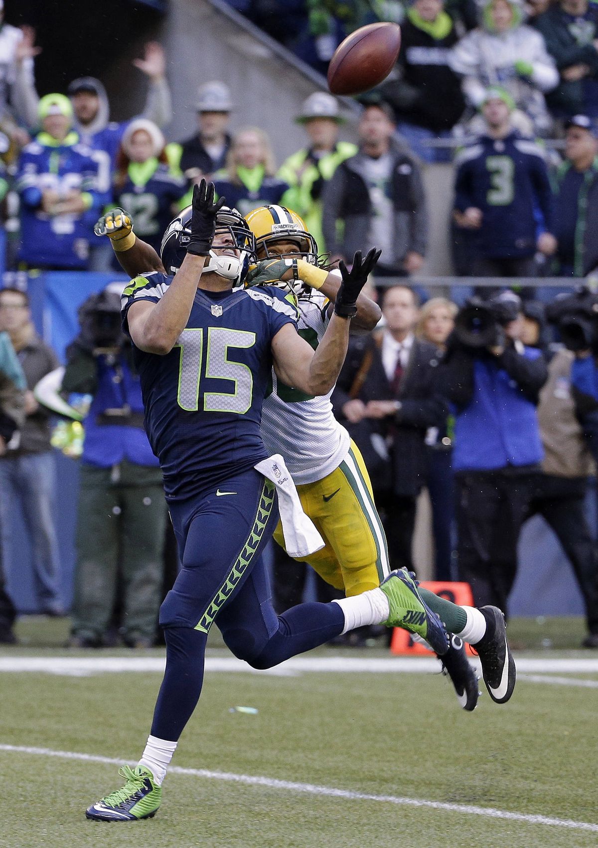Seahawks receiver Jermaine Kearse has back-to-back winning receptions in NFC championship game on his resume. (Associated Press)
