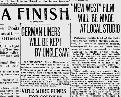 The Spokane Daily Chronicle announced that the head of the Catherine Curtis Motion Picture Corp. was arriving in Spokane. (Spokane Daily Chronicle archives)