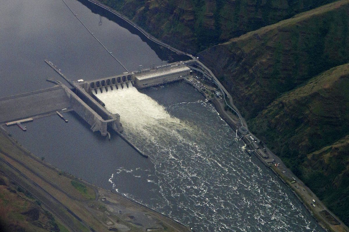 The Lower Granite Dam on the Snake River is seen from the air on May 15, 2019, near Colfax.  (Ted S. Warren/Associated Press)