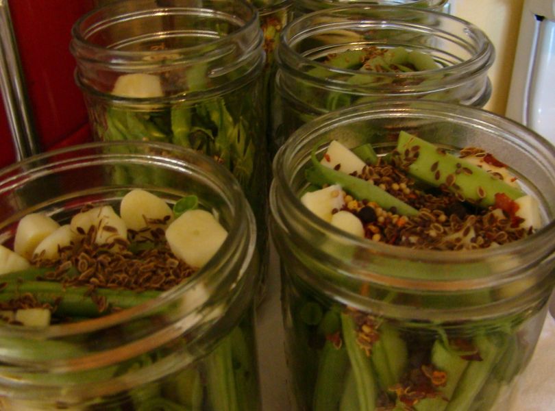 Dilly beans and pickling spice ready for brine. (Maggie Bullock)