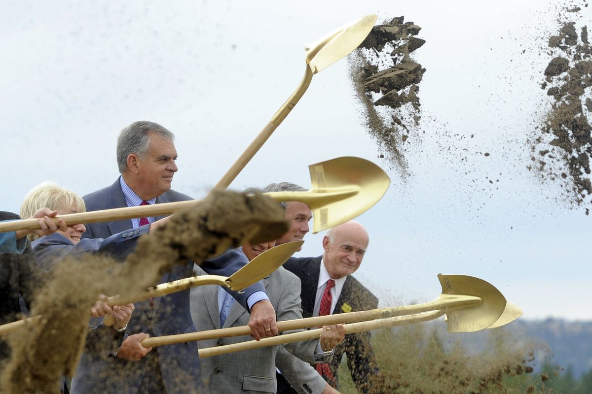 U.S. Secretary of Transportation Ray LaHood, second from left,  breaks ground with other federal and state dignitaries Tuesday on the next phase of the north-south freeway, paid for with a $35 million stimulus grant. 