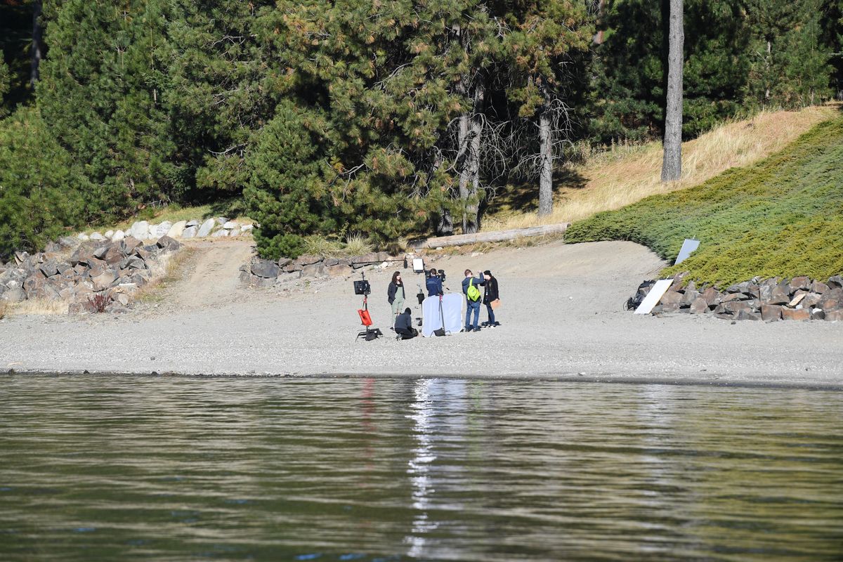 Film crews conduct contestant interviews on the shore of Lake Coeur d’Alene at the Coeur d’Alene Resort Golf Course, Sunday, Oct. 14, 2018. (Jesse Tinsley / The Spokesman-Review)
