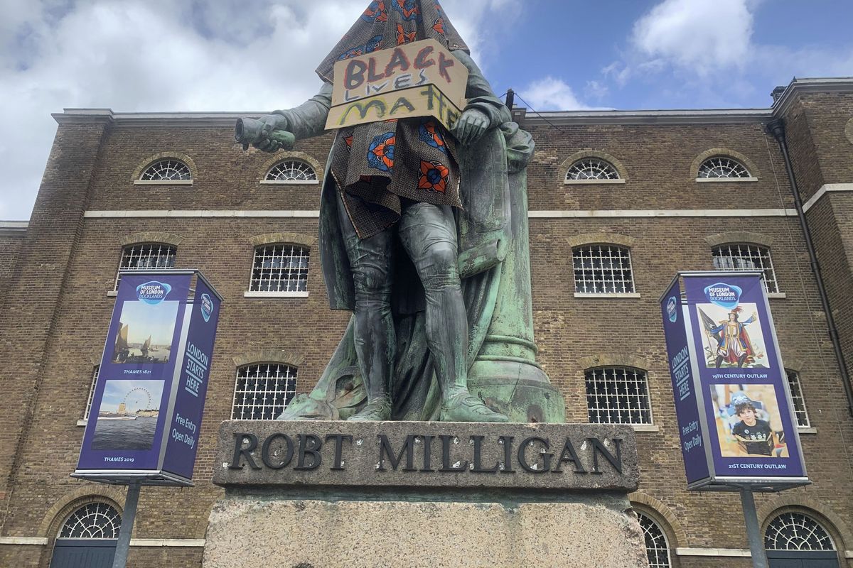 The statue of Robert Milligan, a noted West Indian merchant, slaveholder and founder of London