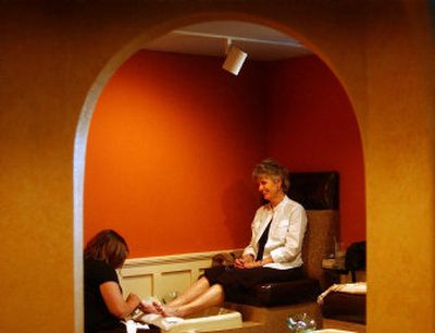 
Marcia Rodgers gets a pedicure from nail technician Amber Irving at Mosaic SalonSpa on Argonne Road.
 (Liz Kishimoto / The Spokesman-Review)