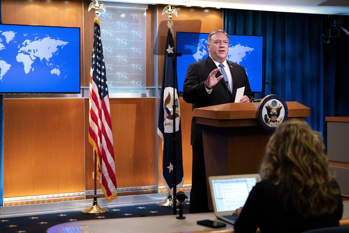 Secretary of State Mike Pompeo speaks during a media briefing, Tuesday, Nov. 10, 2020, at the State Department in Washington. (Jacquelyn Martin)