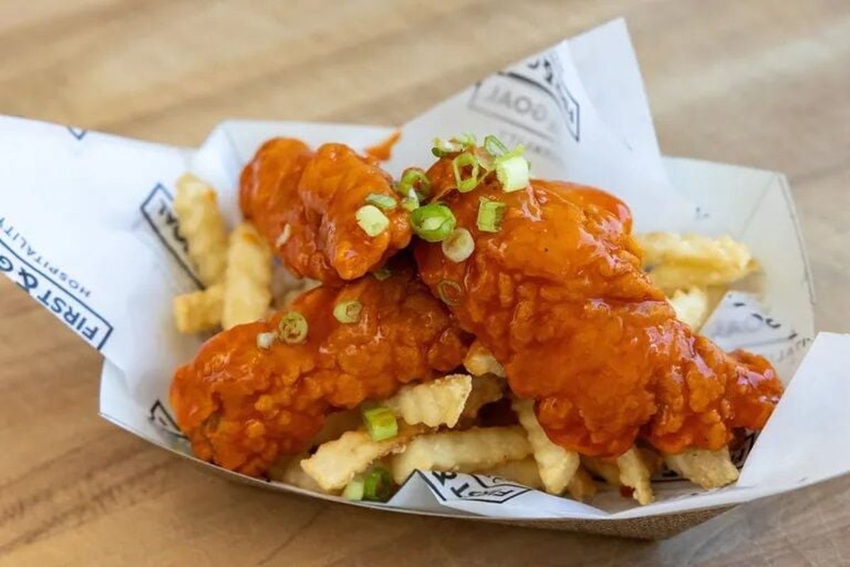 These chicken tenders with crinkle fries are offered at Big Walt’s Kitchen during home Seahawks games at Lumen Field.  (Courtesy of Lumen Field)