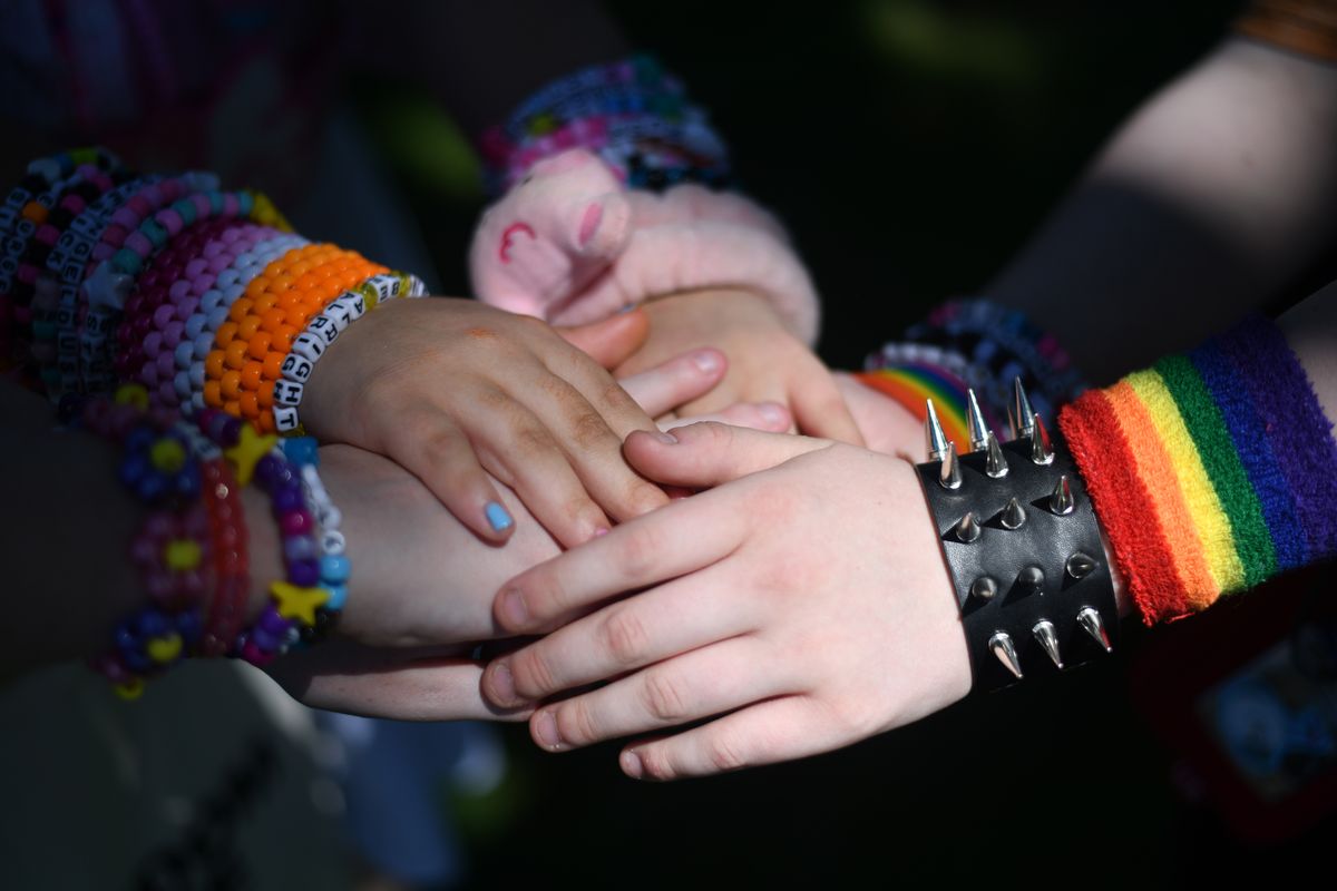 Young queer people show their solidarity in Washington on Saturday with the installation of the Freedom To Be Monument sponsored by the American Civil Liberties Union. MUST CREDIT: Astrid Riecken/For The Washington Post (Astrid Riecken/For The Washington Post)