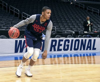 Gonzaga guard Zach Norvell Jr. goes through practice drills Wednesday at the Staples Center. (Dan Pelle / The Spokesman-Review)