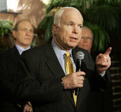 
Sen. John McCain speaks Saturday  after being  endorsed  by more than 100 retired admirals and generals.Associated Press
 (Associated Press / The Spokesman-Review)