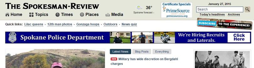 A banner ad for the Spokane Police Department is scheduled to run for one week on the Spokesman-Review homepage.