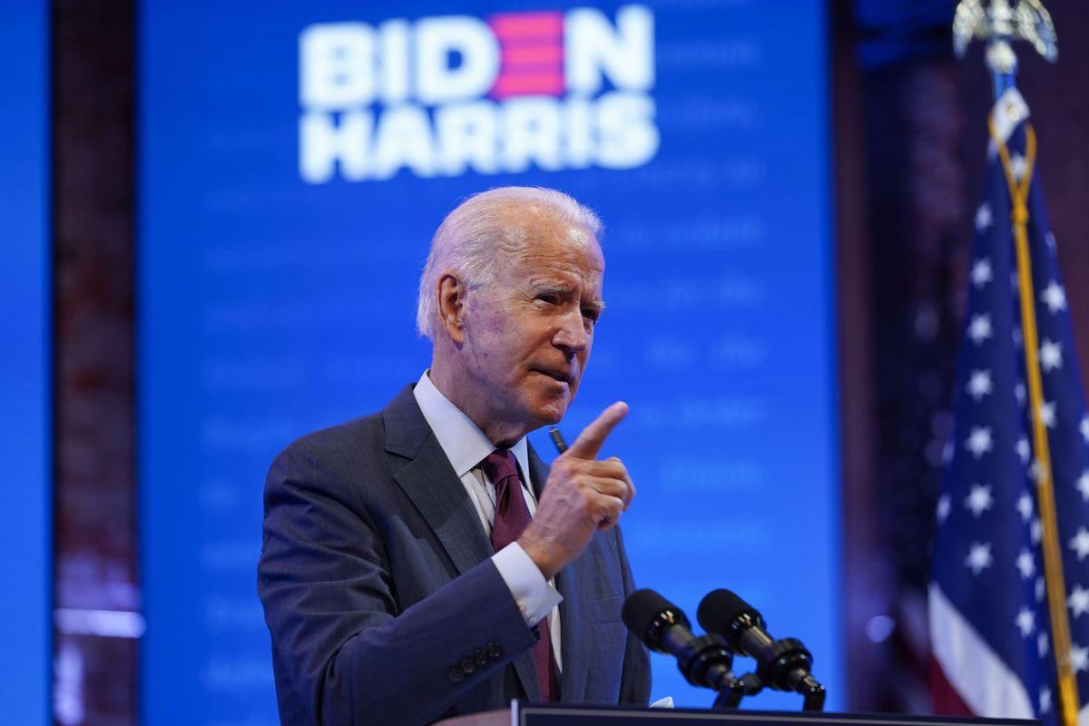 Democratic presidential candidate former Vice President Joe Biden gives a speech on the Supreme Court at The Queen Theater, Sunday, Sept. 27, 2020, in Wilmington, Del.  (Andrew Harnik)