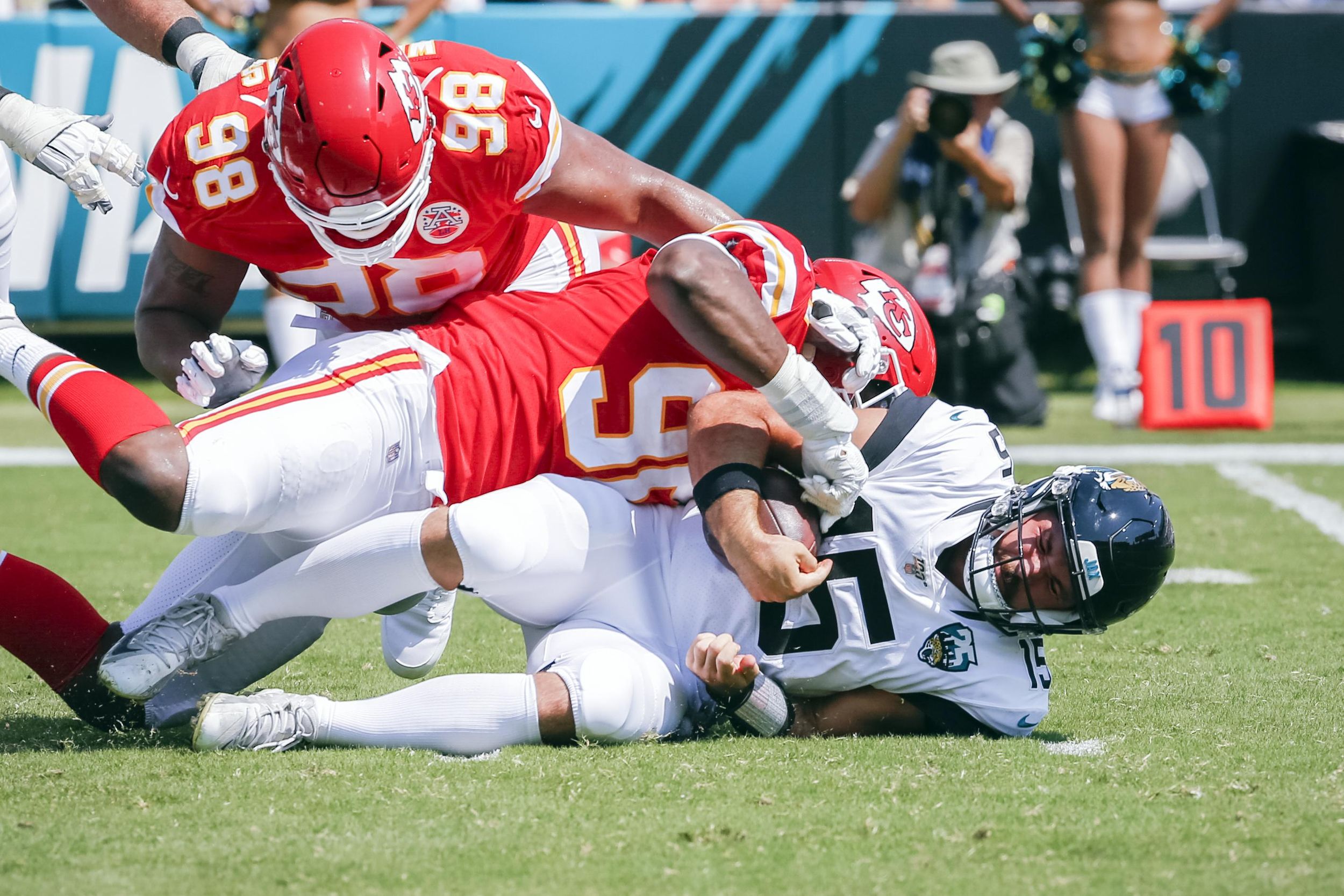 Jacksonville, FL, USA. 8th Sep, 2019. Jacksonville Jaguar quarterback  Gardner Minshew II during 2nd half NFL football game between the Kansas  City Chiefs and the Jacksonville Jaguars at TIAA Bank Field in