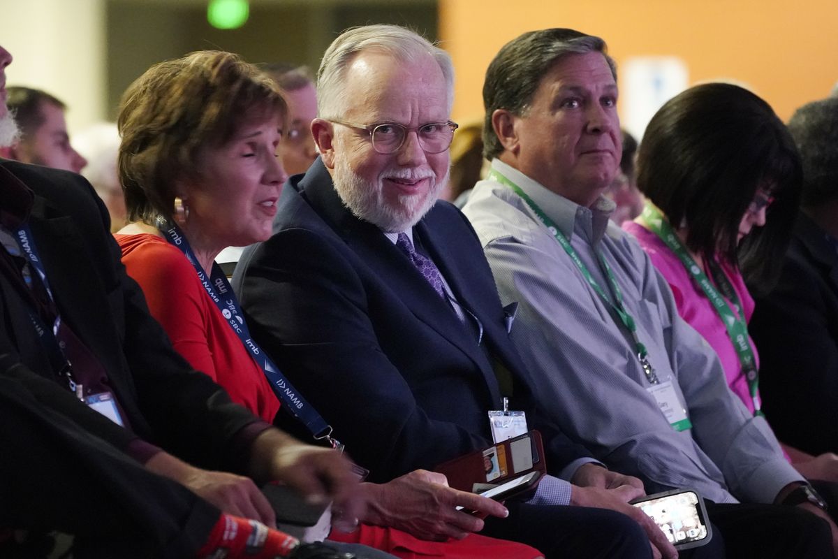 Pastor Ed Litton, center, of Saraland, Ala., attends the annual Southern Baptist Convention meeting Tuesday, June 15, 2021, in Nashville, Tenn. (Mark Humphrey)