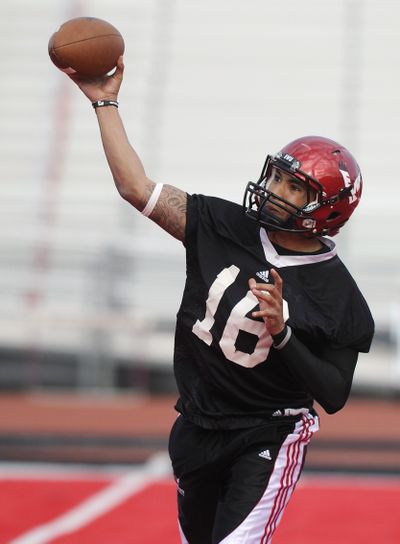 EWU quarterback Vernon Adams at Spring practice Tuesday, April 3, 2012. (Colin Mulvany)
