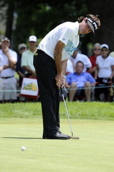 Bubba Watson, the Masters champion in 2012, won the 2010 Travelers Championship and sits atop the leaderboard again. (Associated Press)