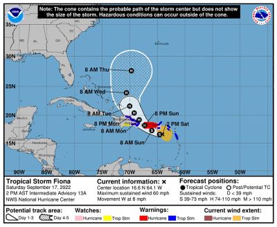 Hurricane Fiona is just the third this year during the Atlantic hurricane season.  (National Hurricane Center)