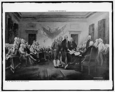 Commissioned in 1817, John Trumbull’s painting depicts the signing of the Declaration of Independence in 1776.  (Library of Congress)