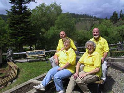 RVers Joe and Terri Wirtz, left, of New Hampshire, and Tom and Dorothy Gerhard, of Oregon, sit outside the Coeur d'Alene KOA Campground office, where they are workamping this summer.
(Julianne Crane / The Spokesman-Review)