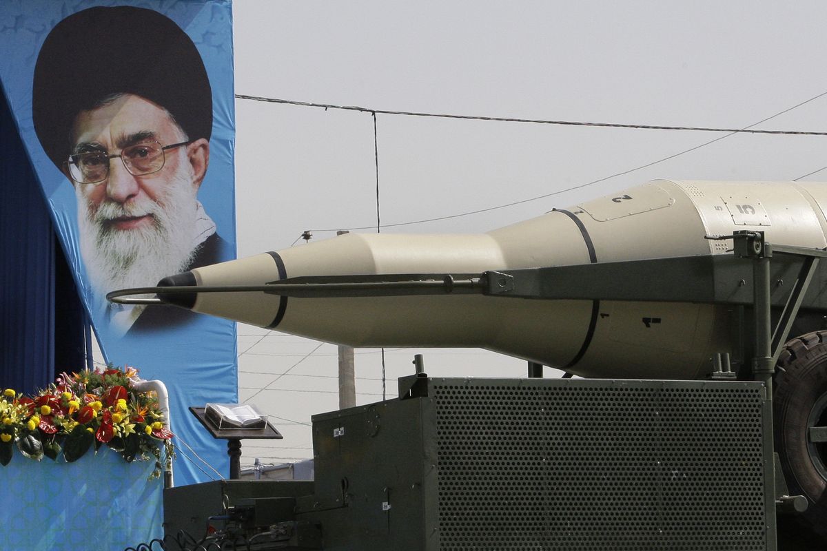 A Sajjil missile is displayed by Iran