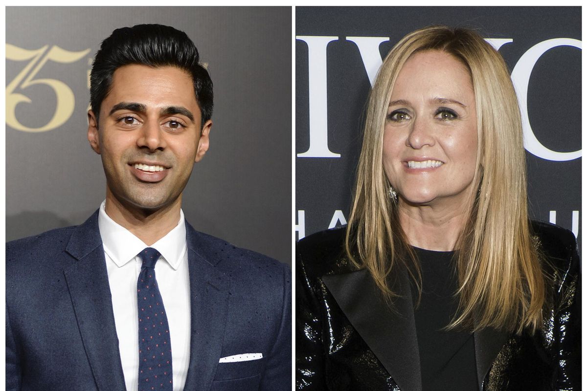 In this combination photo, Hasan Minhaj attends the 75th Annual Peabody Awards Ceremony on May 21, 2016, in New York, left, and Samantha Bee attends the IWC Schaffhausen Tribeca Film Festival event on April 20, 2017, in New York. On Saturday, April 29, Minhaj will host the annual White House Correspondents’ Dinner in Washington while Bee will be hosting the “Not the White House Correspondents Dinner” in Washington. (Associated Press)