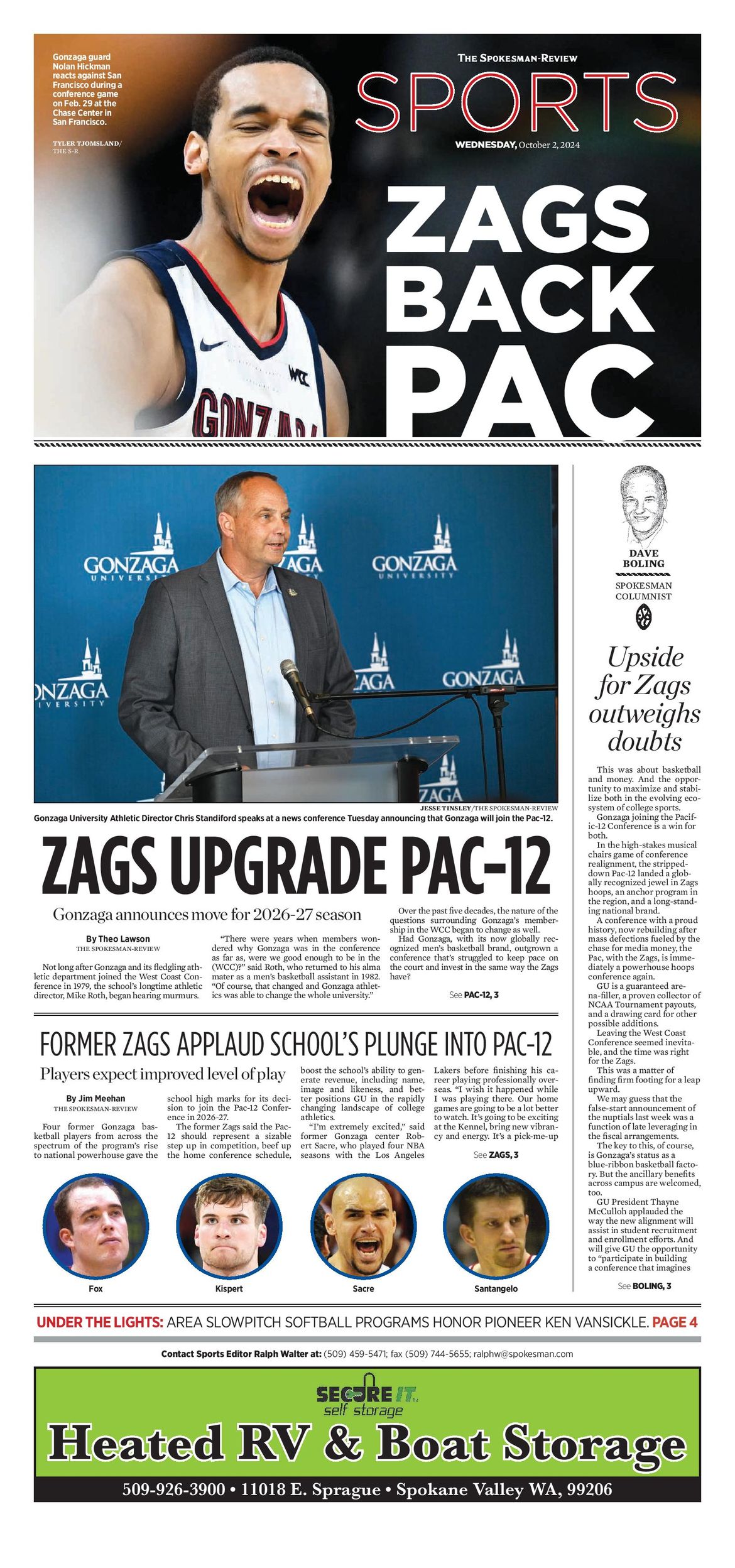 Sports Front Page for Oct. 2, 2024 The SpokesmanReview