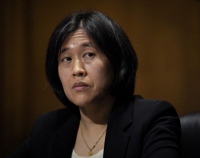 Katherine Tai, nominee for U.S. trade representative, speaks during a Senate Finance Committee hearing on Capitol Hill, in Washington, Thursday, Feb. 25, 2021.  (Associated Press)