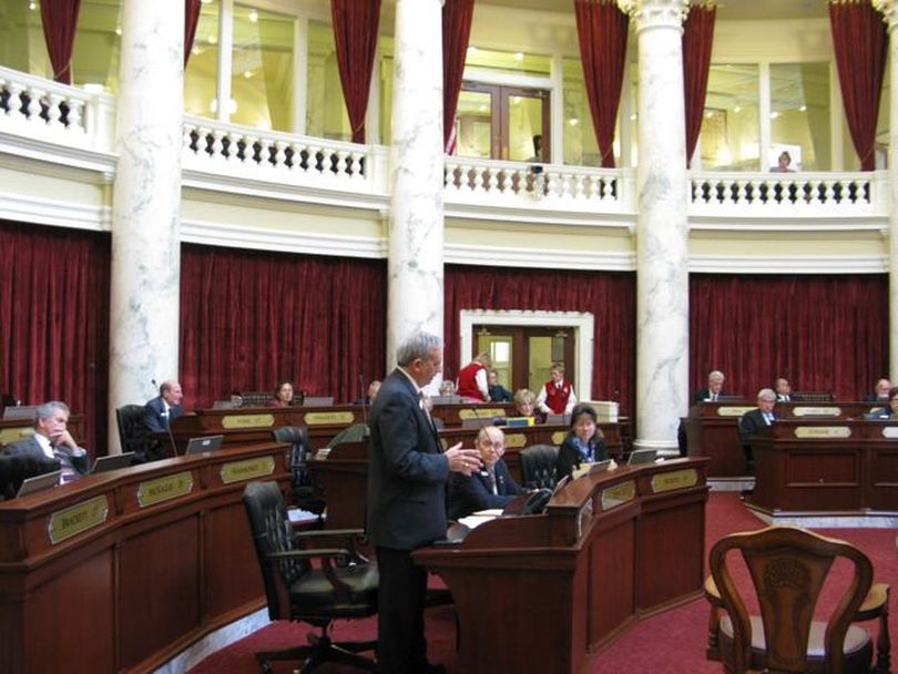 Sen. Dean Mortimer, R-Idaho Falls, debates in favor of SB 1184, the school reform bill, in the Senate on Thursday. He said he scrapped his prepared remarks, and instead spoke out for funding school technology. (Betsy Russell)