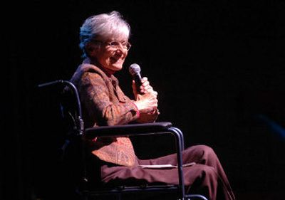 
Marilyn Shuler speaks to a crowd of fifth-graders Friday at North Idaho College in Coeur d'Alene during the annual event, which has gone on the past 22 years. 
 (Jesse Tinsley / The Spokesman-Review)