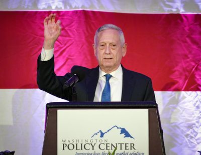 Jim Mattis, former U.S. Defense Secretary, speaks at the Washington Policy Center dinner held at the Davenport Grand Hotel in October. On Wednesday, Mattis issued a lengthy statement criticizing President Donald Trump for abuse of his Constitutional authority in response to peaceful protesters outside the White House. (Colin Mulvany / Colin Mulvany/The Spokesman-Review)