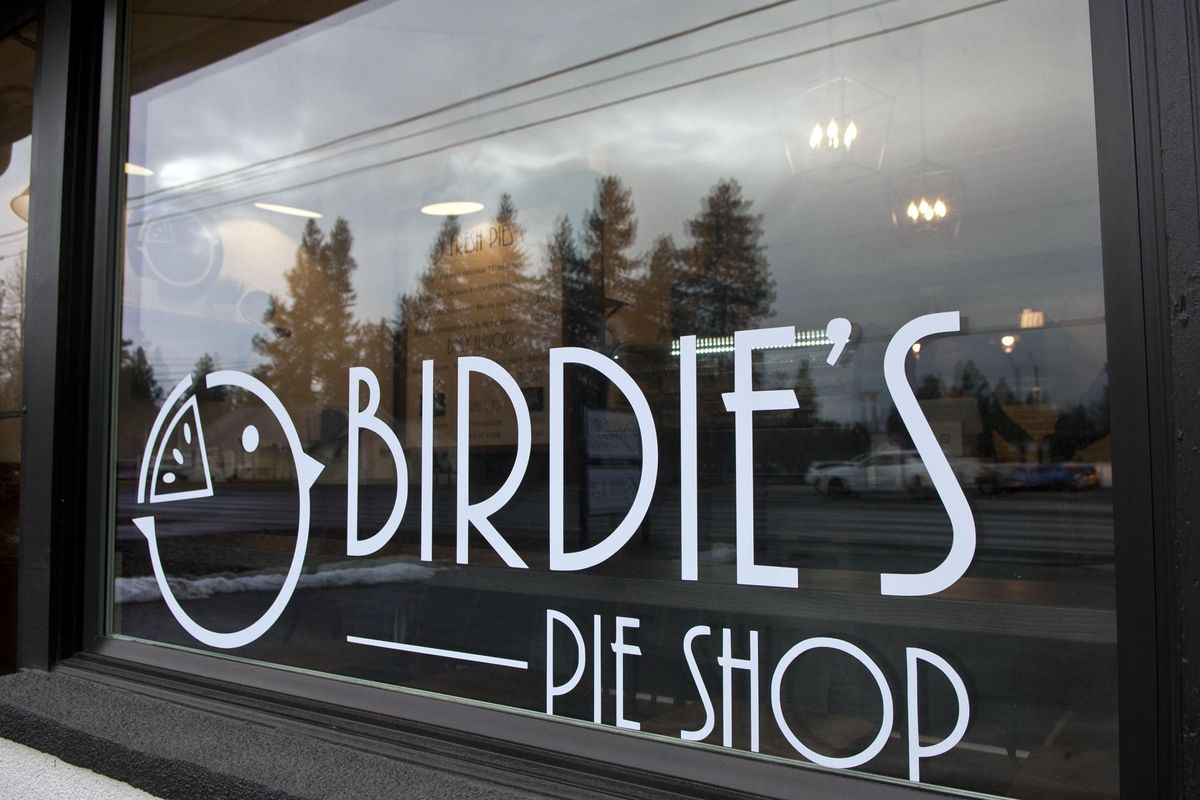 The front window at Birdie’s Pie Shop in Post Falls on Jan. 8. (Kathy Plonka / The Spokesman-Review)
