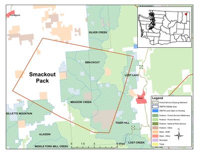 Current range of wolves associated with the Smackout Pack in northeastern Washington. (Washington Department of Fish and Wildlife)