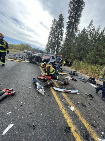 A crash south of Spokane Valley Friday left four people injured.  (Spokane County Fire District 8 firefighter's union)