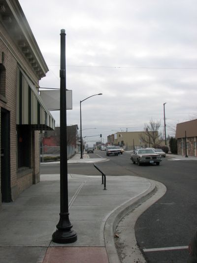 A new light pole – minus the light – is one of 92 installed during the Market Street revitalization project. (Pia Hallenberg)