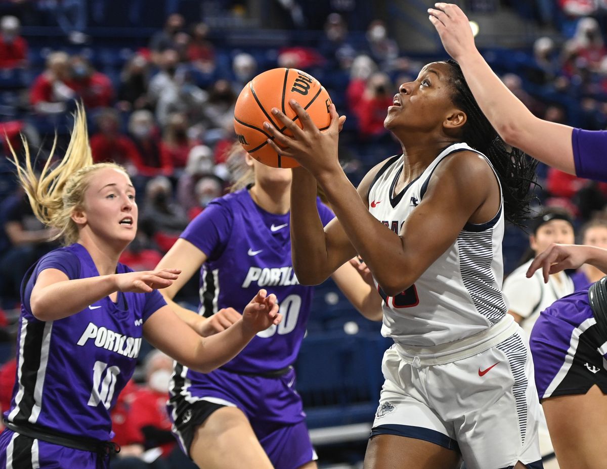 Gonzaga Bulldogs sophomore forward Yvonne Ejim has significantly improved her free-throw shooting this season.  (Tyler Tjomsland/The Spokesman-Review)