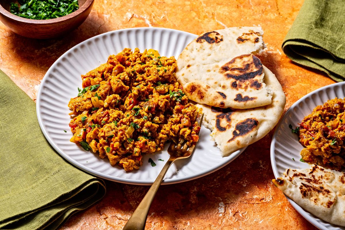 Yemeni Shakshuka (Spiced Scrambled Eggs) is typically eaten for breakfast, but could be made for a light dinner, too. (Scott Suchman/For The Washington Post / Food styling by Lisa Cherkasky/For The Washington Post)