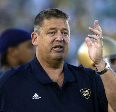 
Notre Dame coach Charlie Weis has a complete picture of what to expect from the University of Washington. 
 (Associated Press / The Spokesman-Review)