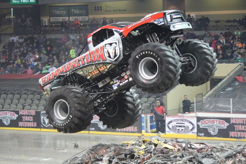 A Rammunition monster truck has a car-crushing spree at an arena show. (Courtesy)